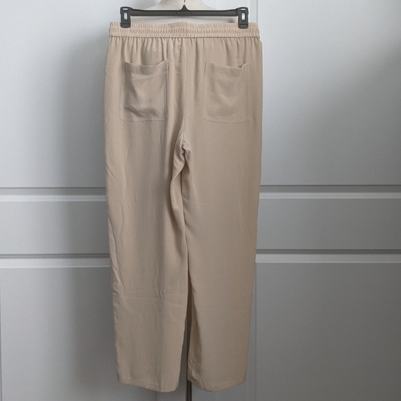 Theory Pants 100% Silk High Waist Drawstring Pull On Pockets Light Tan L NWT - Picture 4 of 13